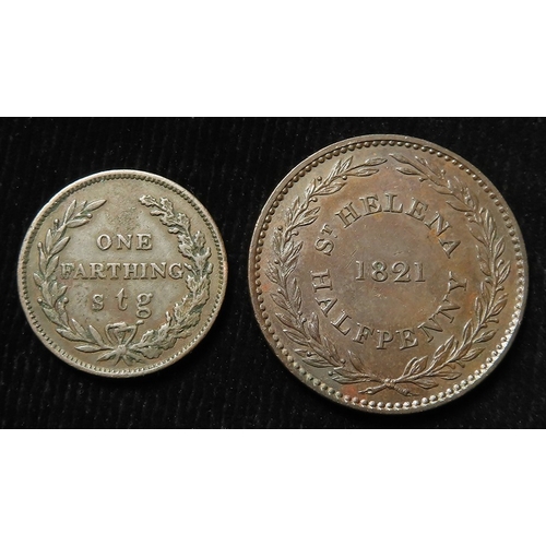 238 - British Empire Copper (2): East India Company St Helena Halfpenny 1821 toned EF, and Antigua Farthin... 