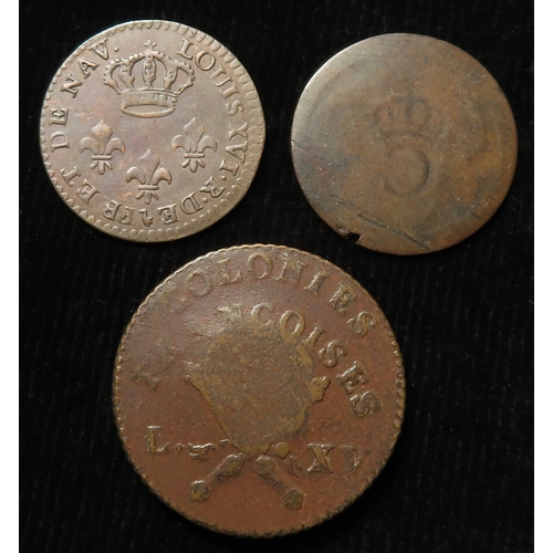French Colonial Copper (3): French Colonies 3 Sols 1767 countermarked ...