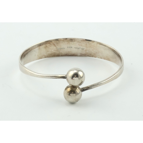 303 - Danish modernist sterling silver ball torque bangle by Hans Hansen. Weight approx 40.6g