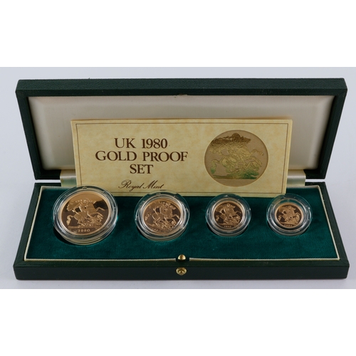 11 - Four coin set 1980 (Five Pounds, Two Pounds, Sovereign & Half Sovereign). Proof FDC boxed as issued