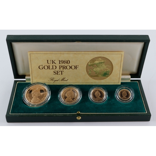 12 - Four coin set 1980 (Five Pounds, Two Pounds, Sovereign & Half Sovereign). Proof FDC boxed as issued