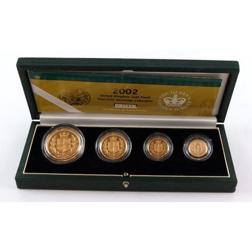 13 - Four coin set 2002 (Five Pounds, Two Pounds, Sovereign & Half Sovereign). Proof FDC boxed as issued