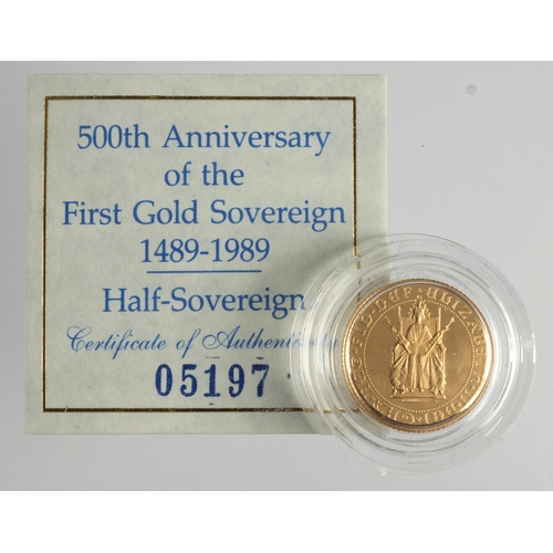 17 - Half Sovereign 1989 Proof FDC in a hard plastic capsule with certificate