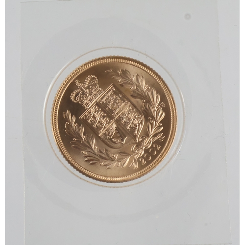 38 - Sovereign 2002, Golden Jubilee shield-back issue, BU sealed in plastic packaging.