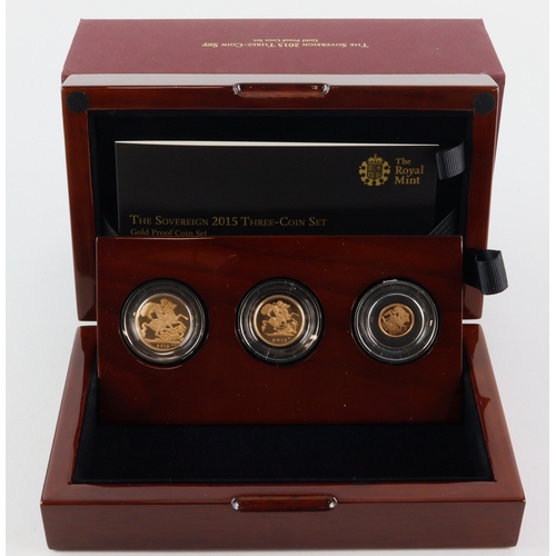 58 - Three coin set 2015 (Sovereign, Half Sovereign & Quarter Sovereign) Proof FDC boxed as issued