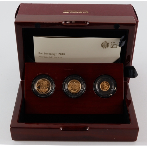 60 - Three coin set 2018 (Sovereign, Half Sovereign & Quarter Sovereign) Proof FDC boxed as issued