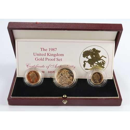61 - Three coin sets 1987 (Two Pounds, Sovereign & Half Sovereign) Proof FDC boxed as issued