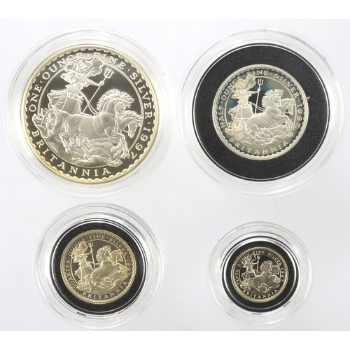 73 - Britannia Silver Proof four coin set 1997. aFDC/FDC some slight toning, boxed as issued