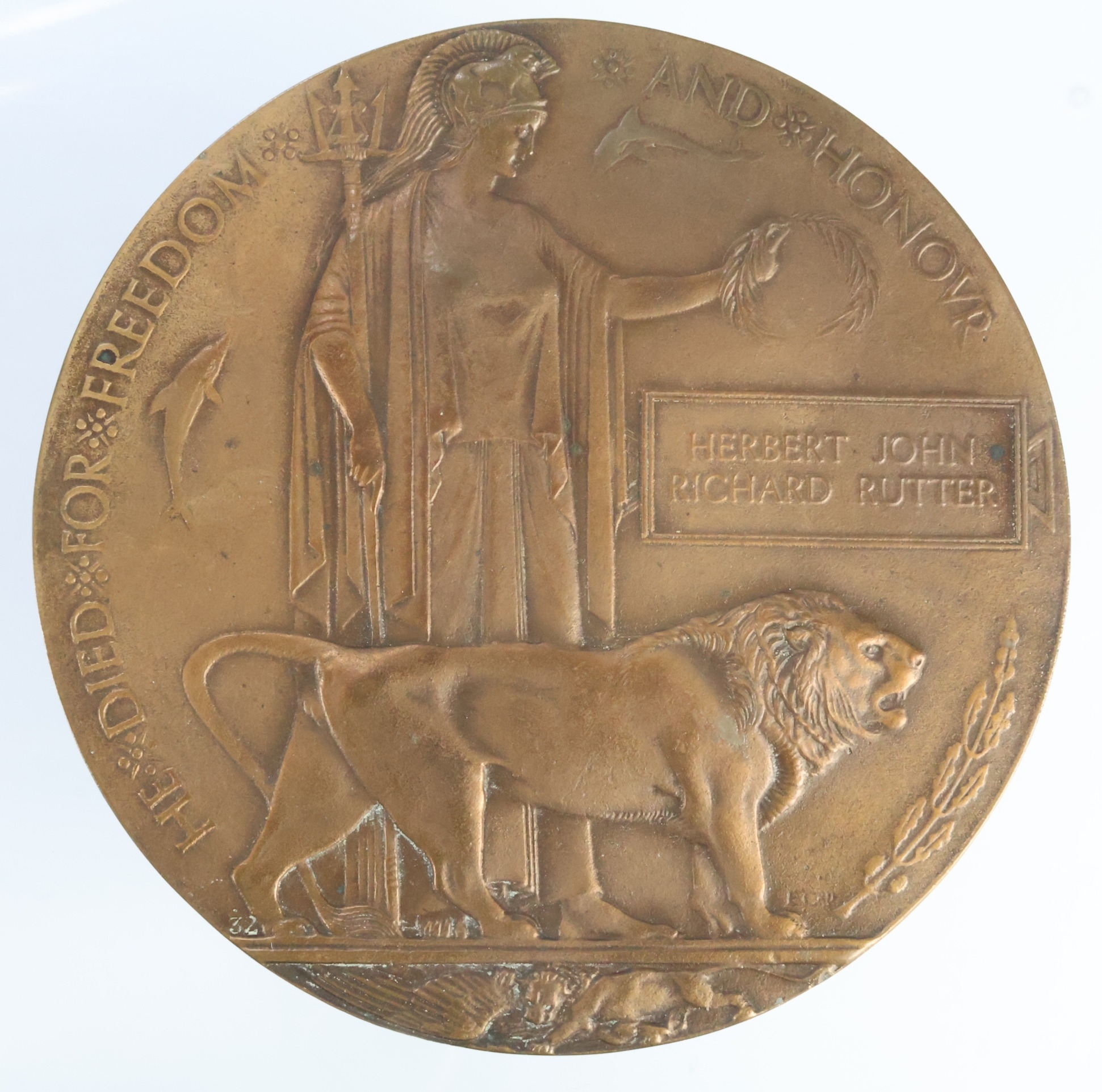 Death Plaque for 15163 Pte Herbert John Richard Rutter 7th Bn D.C.L.I ...
