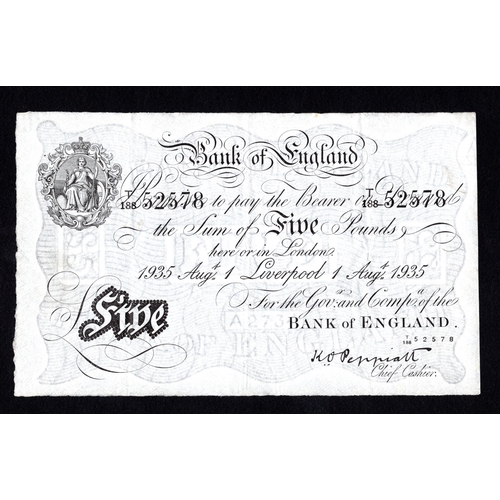 Peppiatt 5 Pounds (B241e) dated 1st August 1935, a scarce LIVERPOOL ...