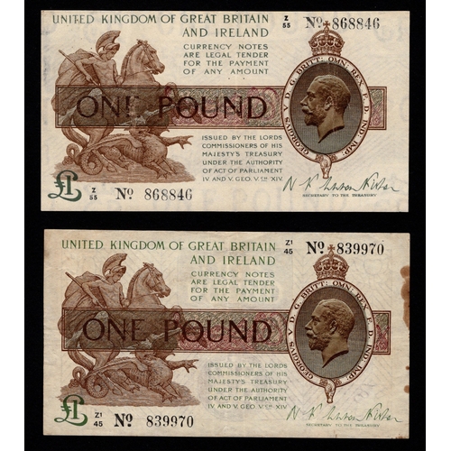 16 - Warren Fisher (2), a pair of CONTROL NOTES, 1 Pound (T24) issued 1919, a rarer CONTROL NOTE serial Z... 