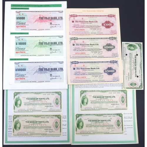 2 - Japan SPECIMEN Travellers Cheques, Bank of Tokyo examples in both US Dollars and Yen many in pages s... 