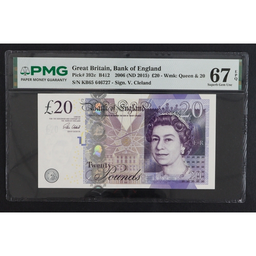 45 - Cleland 20 Pounds issued 2015, serial KB65 646727 (B412, Pick392c) in PMG holder graded 67 EPQ Super... 