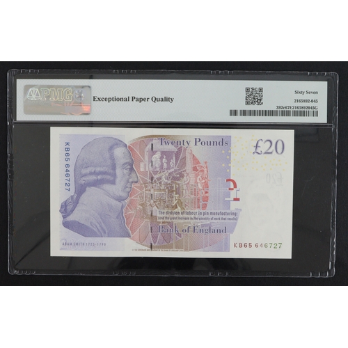 45 - Cleland 20 Pounds issued 2015, serial KB65 646727 (B412, Pick392c) in PMG holder graded 67 EPQ Super... 