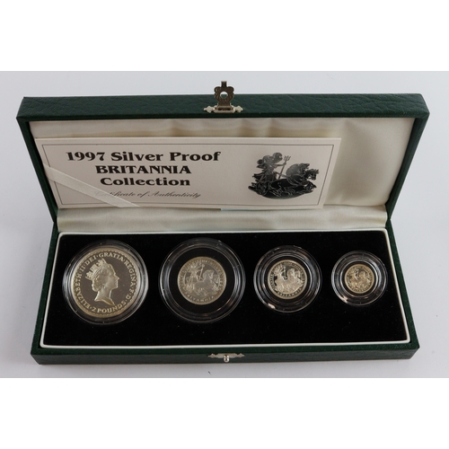 54 - Britannia Silver Proof four coin set 1997 aFDC/FDC some slight toning, boxed as issued