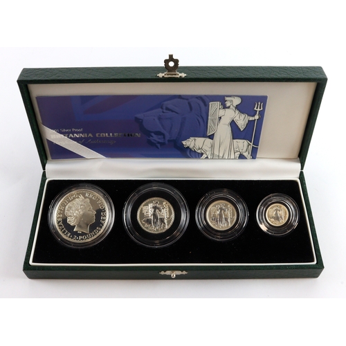 55 - Britannia Silver Proof four coin set 2001. aFDC/FDC some slight toning, boxed as issued