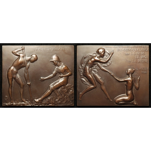 704 - Belgian Congo Commemorative Plaquette, bronze 64x55mm: Inauguration of the Lower Congo-Katanga Railw... 