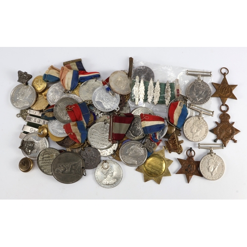 709 - British commemorative and prize medals and badges (50 plus misc) base metal including civic issues a... 