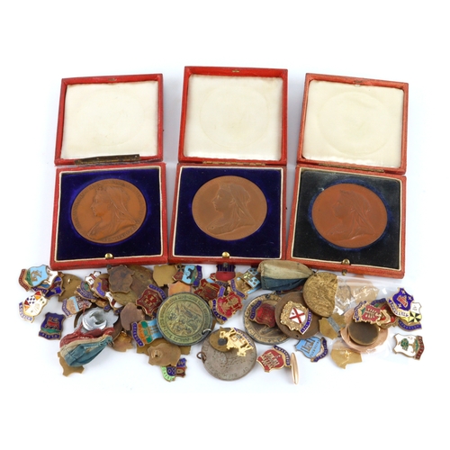 716 - British Commemorative Medals & Badges (75) 19th-20thC base metal assortment including three of the o... 