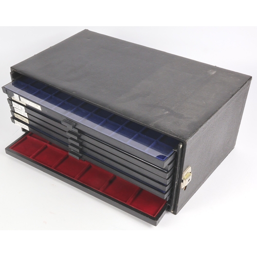 727 - Coin Case: A Pfeiffer numismatic carry case containing 7 trays (with space for a few more). Useful f... 