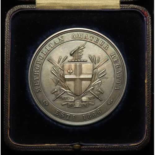 752 - Rowing Medal, unmarked silver (XRF tests high purity) d.57mm, 90.55g, by Pinches, London: Metropolit... 