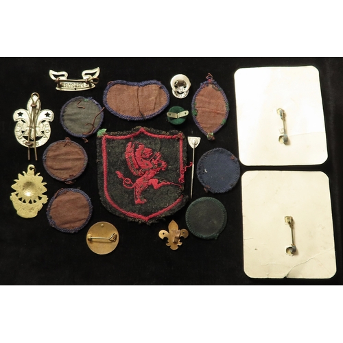 754 - Scouting and other vintage badges, pins and patches (18) including two souvenir ceramic Festival of ... 