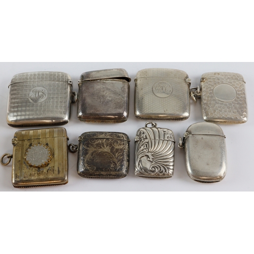 12 - Group of Eight silver vesta cases, various sizes, makers and dates, gross weight approx 260.7g
