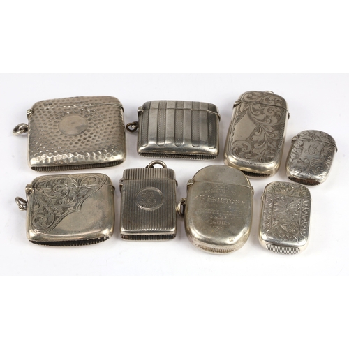 13 - Group of Eight silver vesta cases, various sizes, makers and dates, gross weight approx 224.5g