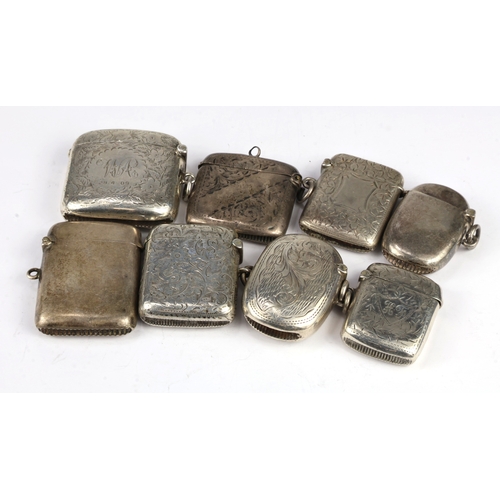 21 - Group of Eight silver vesta cases, various sizes, makers and dates, gross weight approx 166.1g