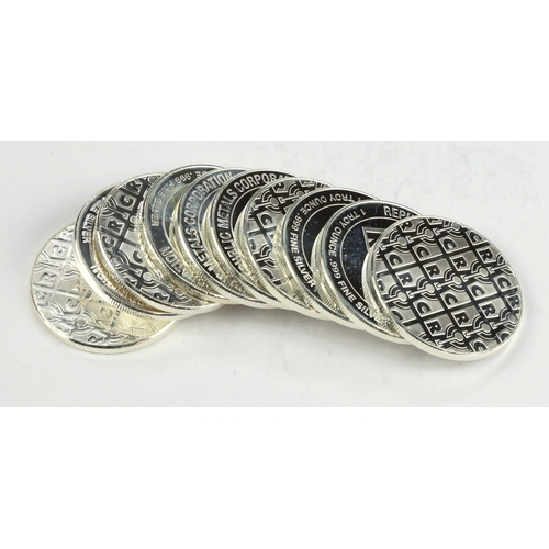 33 - Silver 1oz Rounds (10) all by the Republic Metals Corporation (RMC) These Silver rounds contain a fu... 