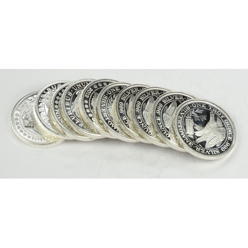 43 - Silvertowne 1oz rounds (10) All dated 2012. BU