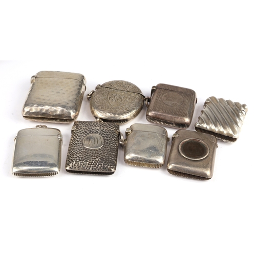 9 - Group of Eight silver vesta cases, various sizes, makers and dates, gross weight approx 190.6g