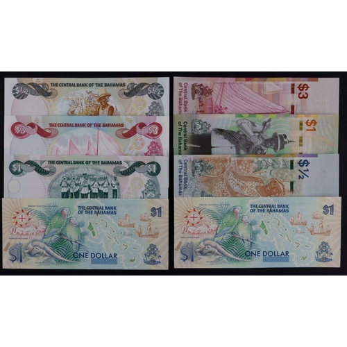 444 - Bahamas (8), 1/2 Dollar, 1 Dollar & 3 Dollars issued 2017 - 2019, REPLACEMENT notes 'Z' prefix, 1 Do... 