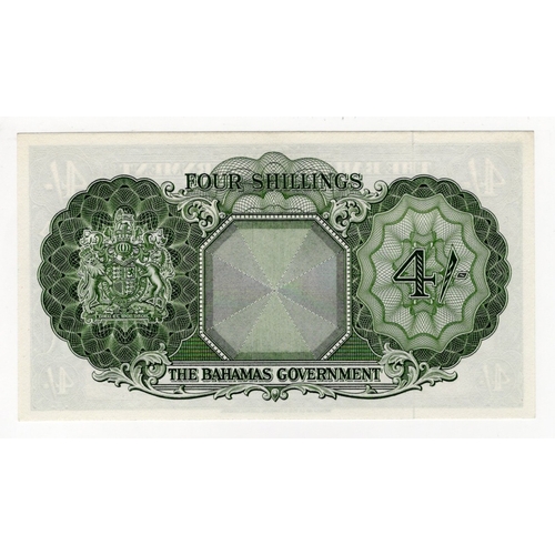 449 - Bahamas 4 Shillings not dated issued 1953, portrait Queen Elizabeth II at right, serial A/6 400005 (... 