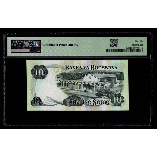 471 - Botswana 10 Pula issued 1976, serial D/1 118553 (BNB B104a, Pick4a) in PMG holder graded 66 EPQ Gem ... 
