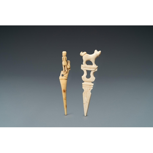 100 - Two burins or engraving tools in ivory and bone, 16th and 19th C.Lot subject to CITES-regulations. A... 