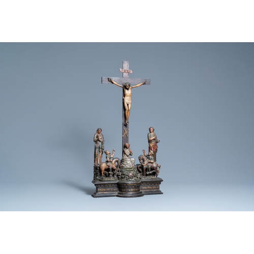 108 - A polychromed wooden crucifixion group, Northern Italy, 16th C.H.: 79 cm - L.: 42 cm  Christ on the ... 