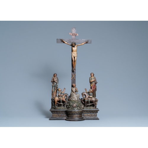 108 - A polychromed wooden crucifixion group, Northern Italy, 16th C.H.: 79 cm - L.: 42 cm  Christ on the ... 