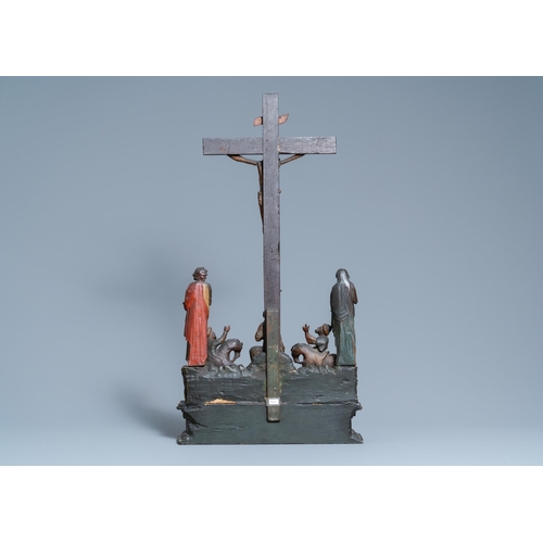 108 - A polychromed wooden crucifixion group, Northern Italy, 16th C.H.: 79 cm - L.: 42 cm  Christ on the ... 