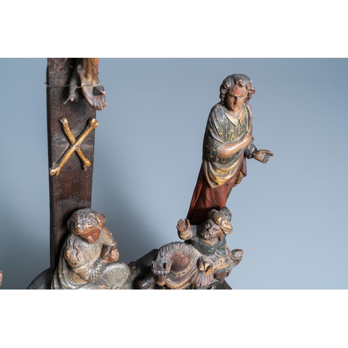 108 - A polychromed wooden crucifixion group, Northern Italy, 16th C.H.: 79 cm - L.: 42 cm  Christ on the ... 