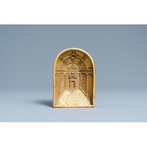 111 - A gilt-bronze niche with an architectural perspective, Italy, 16th C.H.: 12,5 cm - L.: 8,5 cm  Prove... 