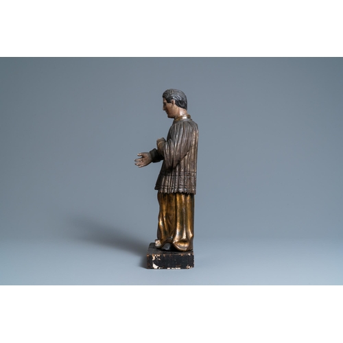 116 - A polychromed and gilded wooden figure of Aloysius Gonzaga with glass eyes, Italy, 18th C.H.: 48 cm ... 