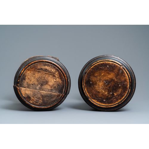 117 - A pair of patinated coniferous wood candle supports in the shape of kneeling Moors, Venice, Italy, 1... 