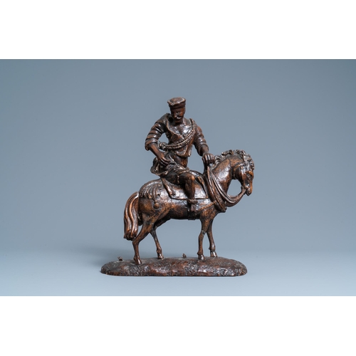 123 - An oak figure of a rider on horseback, 1st half 16th C.H.: 40,5 cm - L.: 34 cm  Provenance: - The Da... 