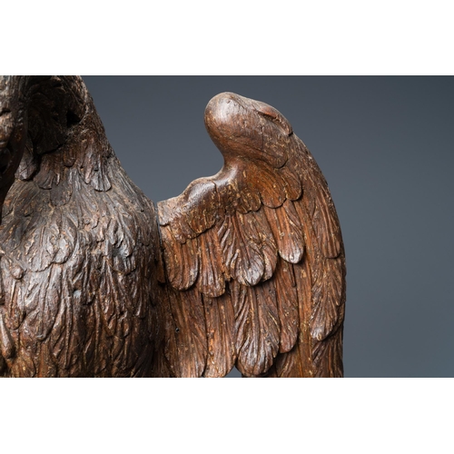 124 - An oak model of a pelican, 17th C.H.: 48,5 cm  Provenance: The Davioud-Larminet collection, Lille, F... 