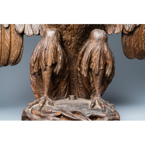 124 - An oak model of a pelican, 17th C.H.: 48,5 cm  Provenance: The Davioud-Larminet collection, Lille, F... 