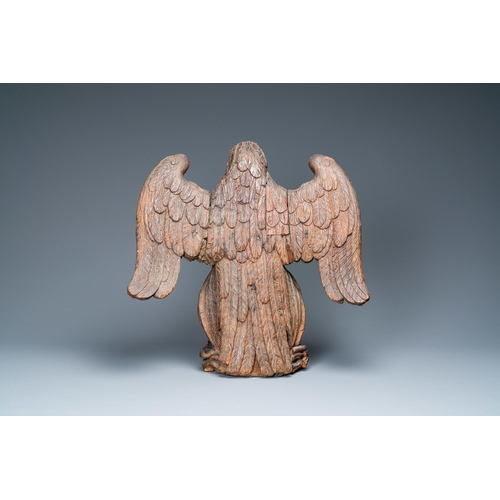 124 - An oak model of a pelican, 17th C.H.: 48,5 cm  Provenance: The Davioud-Larminet collection, Lille, F... 