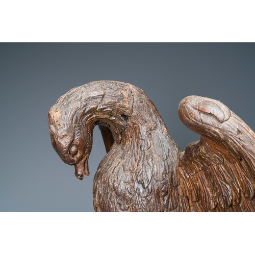 124 - An oak model of a pelican, 17th C.H.: 48,5 cm  Provenance: The Davioud-Larminet collection, Lille, F... 