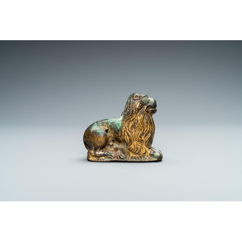 126 - A gilt-bronze model of a recumbent lion, France, 14th C.L.: 7,5 cm - H.: 6 cm  Provenance: - The Dav... 