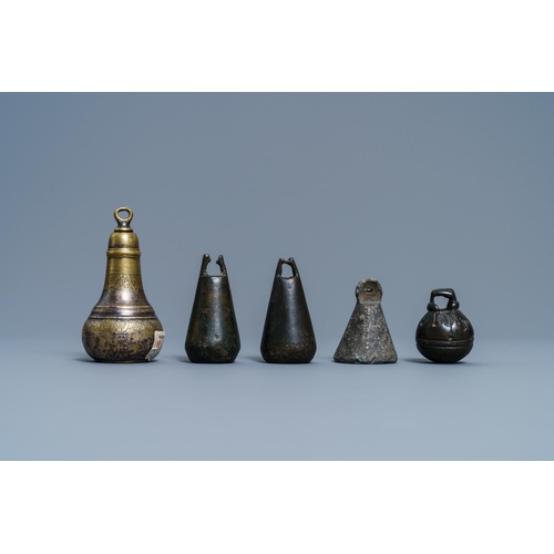 128 - Fourteen bronze weights, France, 16/18th C.H.: 10 cm (the tallest)  Several dated, the largest with ... 